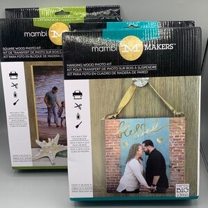 Mambi Makers Hanging Wood Photo Kit - Blue and Gold & Square Wood Photo Kit NIP